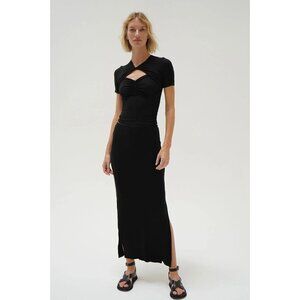 LNA Steph Black Ribbed Jersey Bodycon Midi Skirt, Size XS